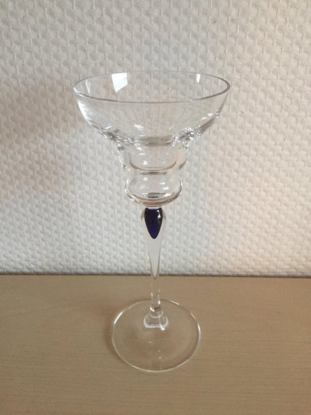 Cristal d'Arques. Blå sephir, Lysestage 18,5 cm.
